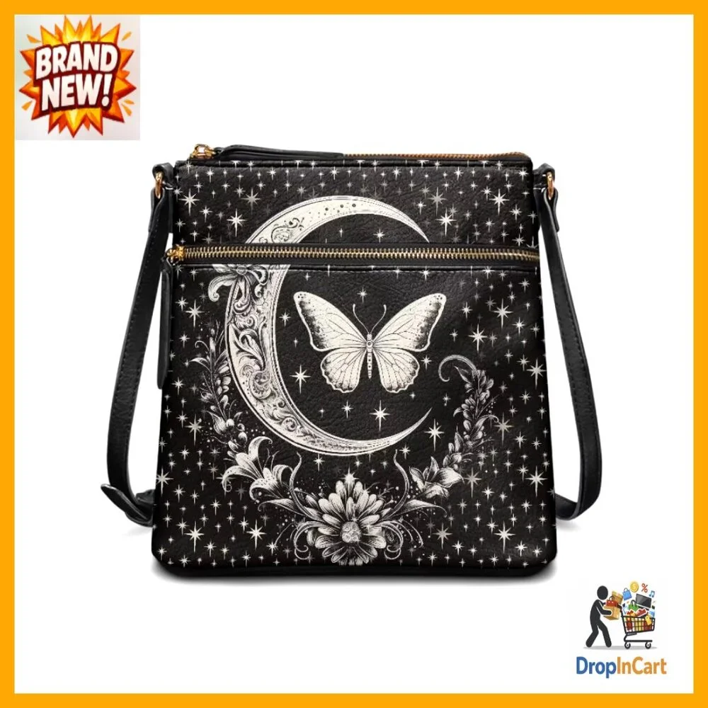 Leather Crossbody Bag Triple Zippered Pockets Adjustable Strap Travel Sling